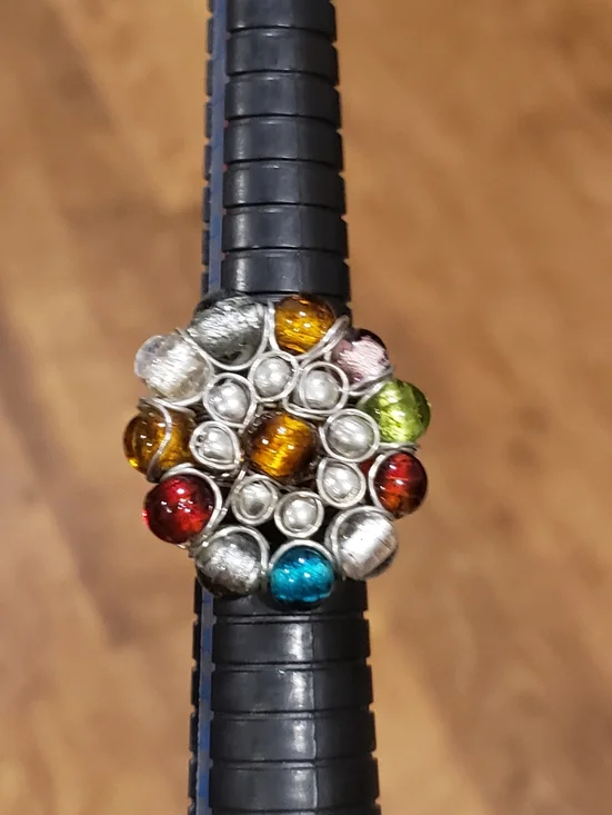 Multicolor Glass Cluster Statement Ring - Picture 3 of 7